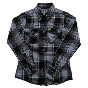 Dixxon Flannel Shirt Womens Size S Adamantium Long Sleeve Button Plaid Gray